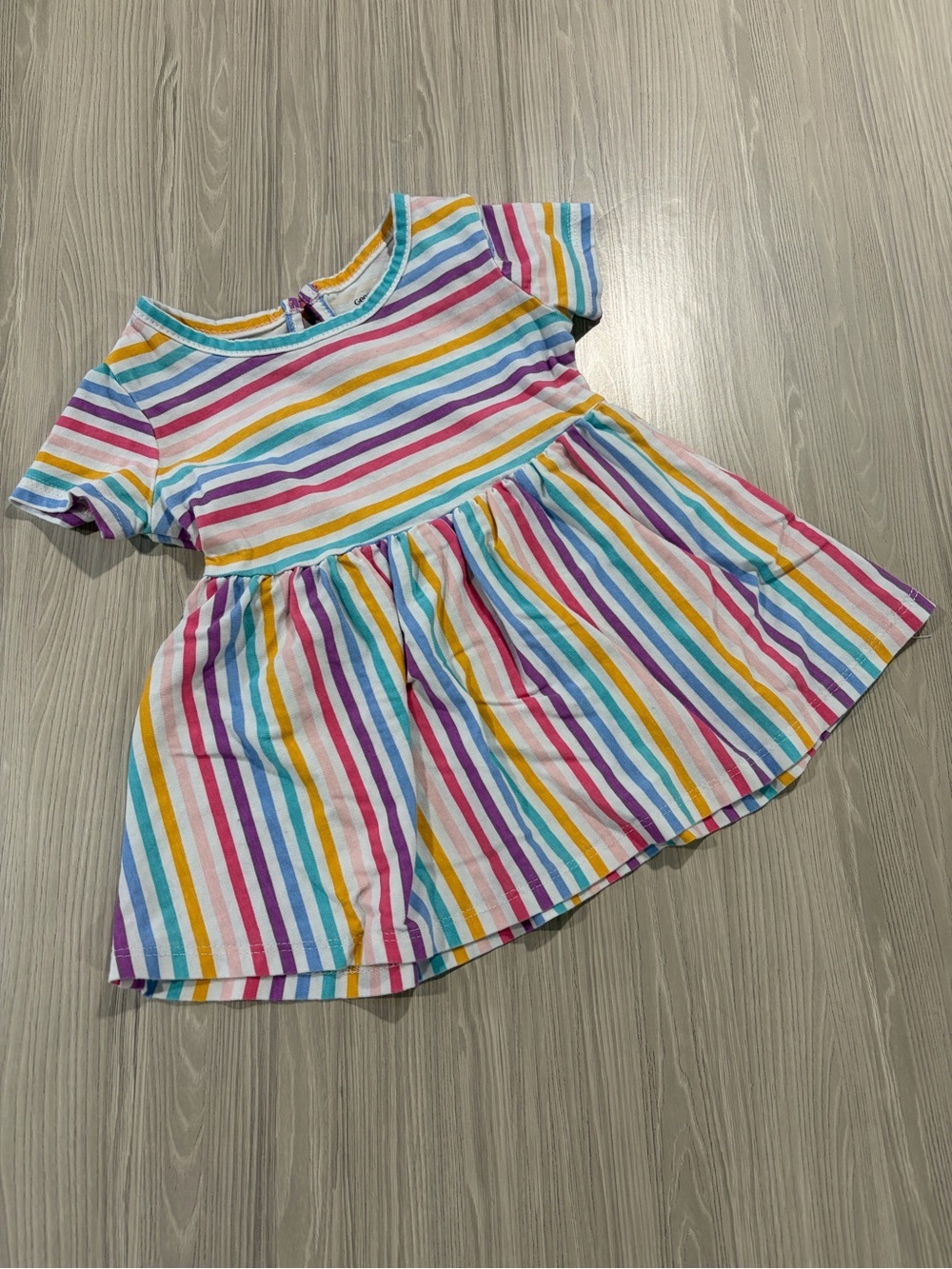 7/$20 George Girls' Rainbow Stripe Short Sleeve Dress Back Button Enclosure